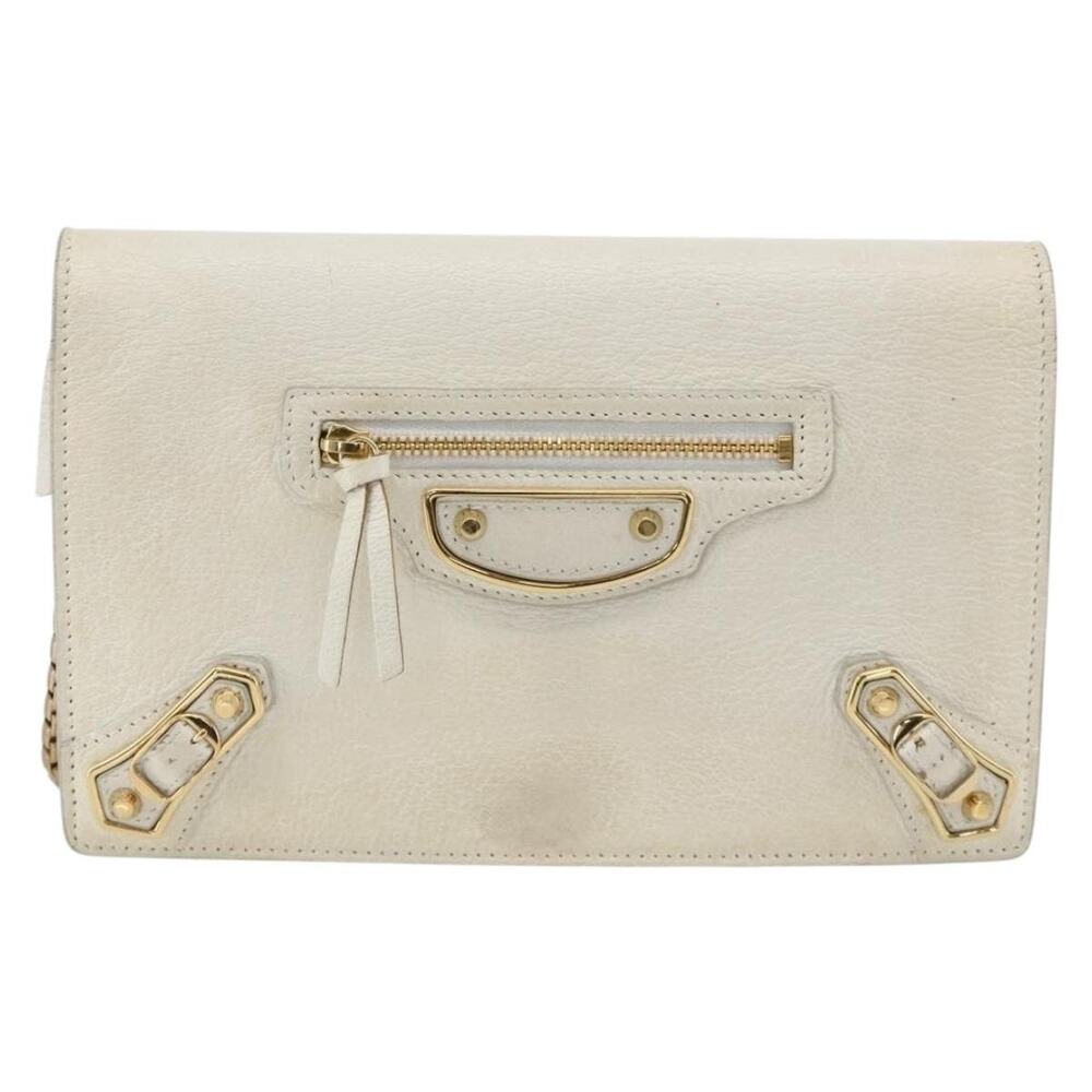 Balenciaga Leather Chain Wallet White Gold